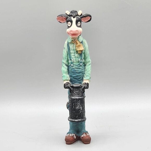 Tall Skinny Mr. Cow with Milk Can Resin Figurine 5.75" Farm Country - Picture 1 of 7